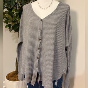 Gray Button-Up Knit Sweater